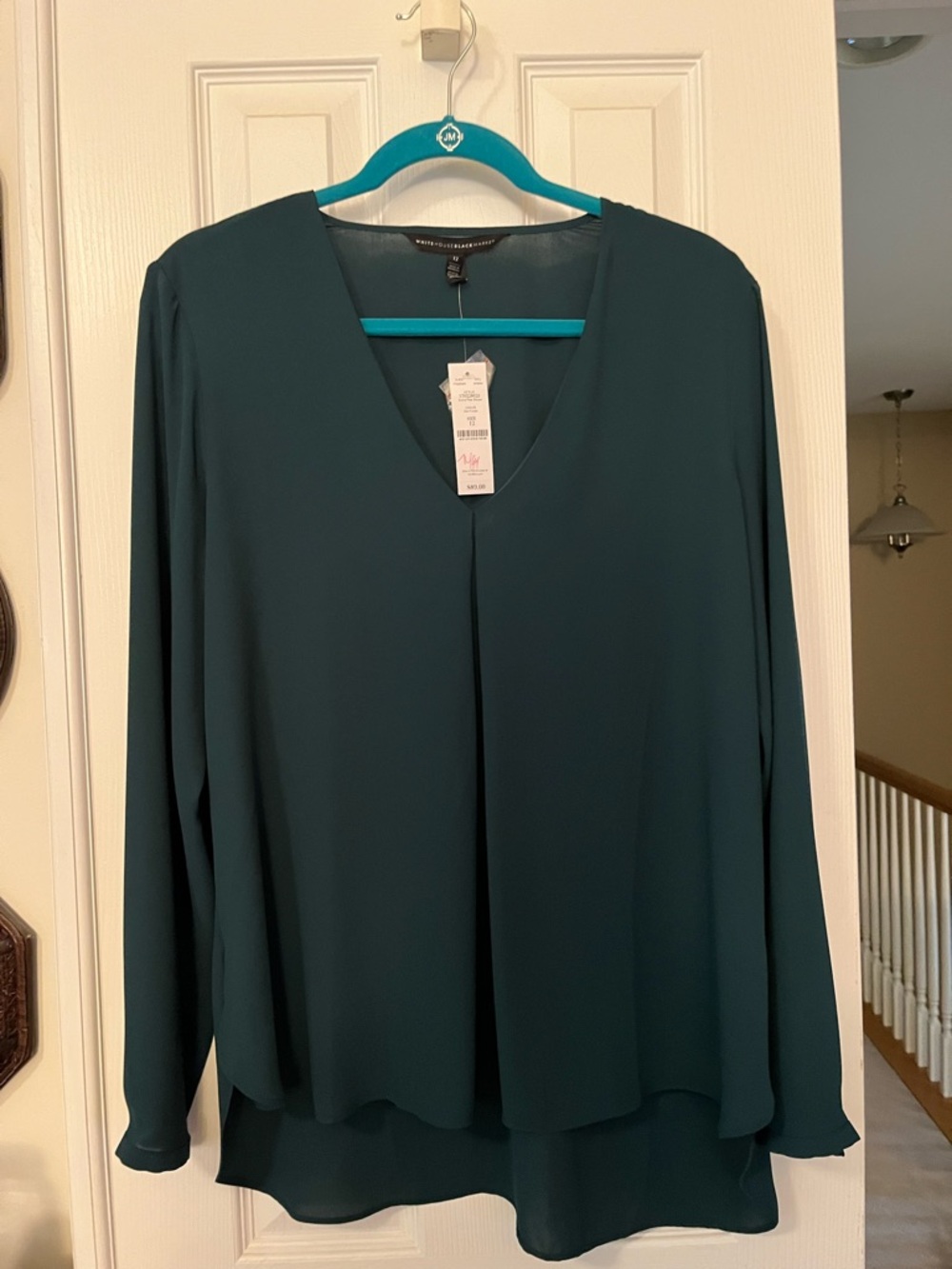 White House Black Market Teal V-Neck Long Sleeve Blouse